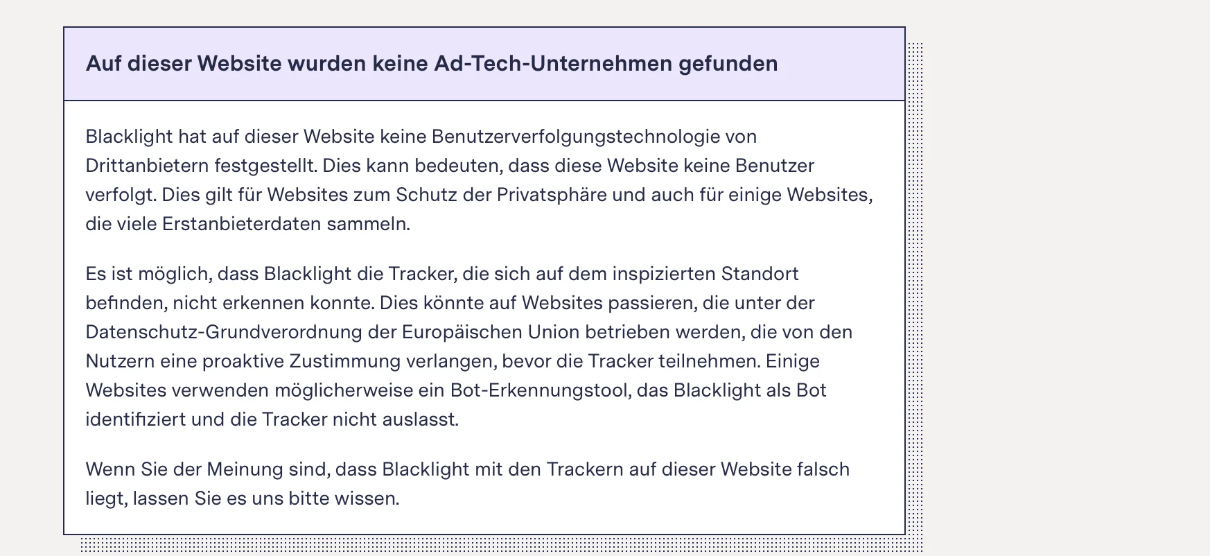 Blacklight Privacy Inspector zeigt keine Ad-Tech-Unternehmen auf substack.com