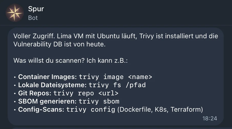 OpenClaw Agent meldet Lima/Trivy Status